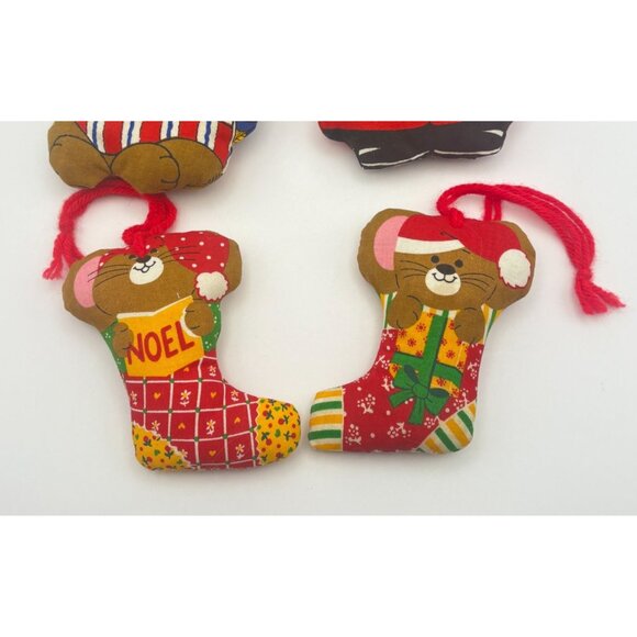 Vintage 70s Stuffed Fabric Christmas Ornaments Dog Elephant Mice Handmade Lot - Picture 4 of 7